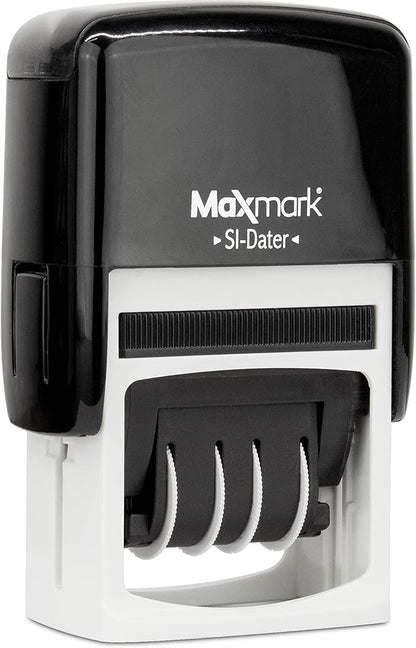 MaxMark Office Self Inking Date Stamp with Phrase Deposited - Black Ink