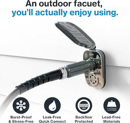 Aquor House Hydrant V2+ Frost Free Outdoor Faucet, Anti Siphon Valve with Quick Connect, Frost Proof Flush Wall Hose Bib, 10 inch Stem, 11-1/2 inch Install Depth, Slate Gray