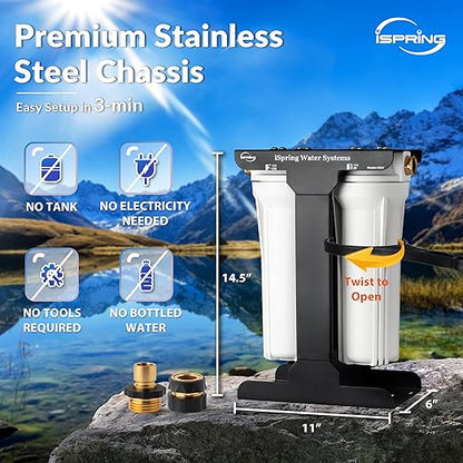 iSpring CW21 2-Stage Water Filtration System for RVs, Leak-Free Brass Fittings, Reduces Odor, Color, Chlorine, Sediment for RVs, Tankless, High Capacity, BPA Free
