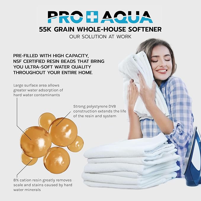 PRO+AQUA Heavy Duty Whole House Water Softener System – 55,000 Grain Capacity, Premium Long-Lasting Resin, 1" Ports