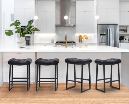 Black Bar Stools Set of 6 for Kitchen Island Counter Height Stools Modern Backless Barstools with Upholstered Faux Leather Saddle Seat and Metal Frame Industrial Bar Chairs, 24 inch