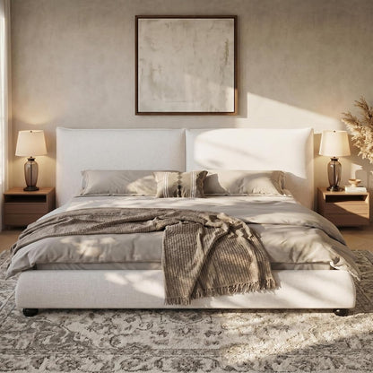 Cal-King Size Bed Frame, Heavy Linen Fabric, 800 lb Capacity
