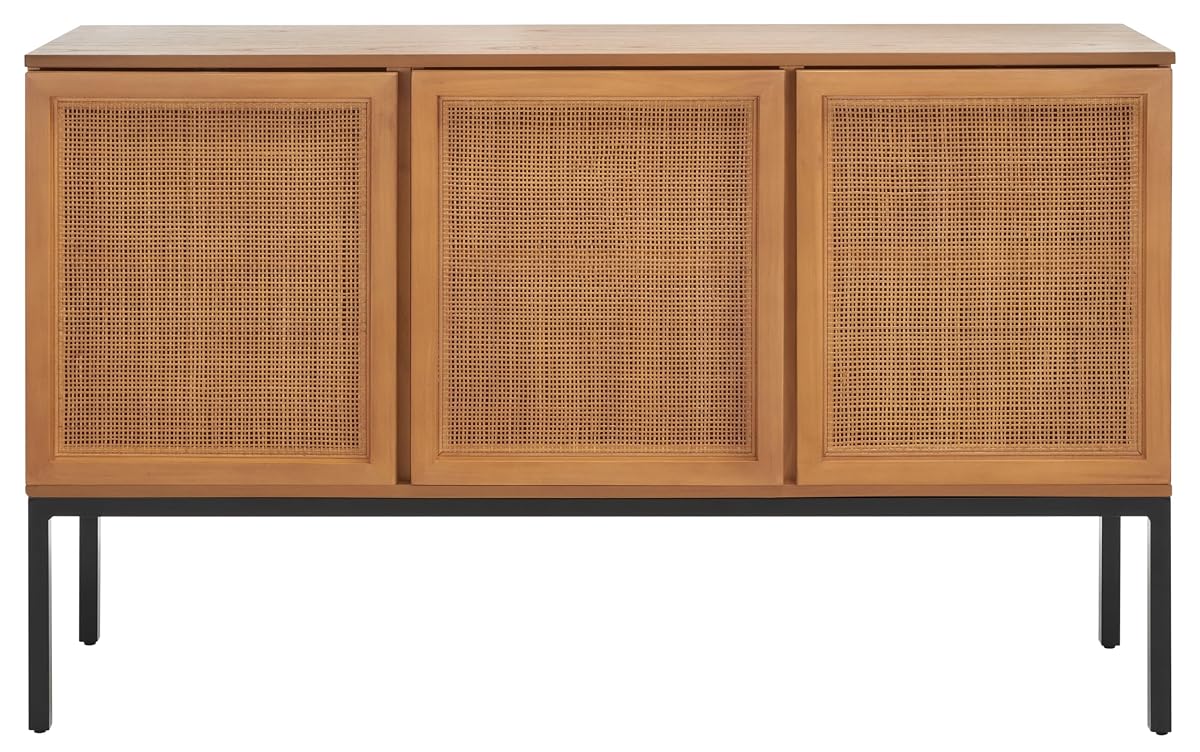 Safavieh Home Collection Zadie Coastal Natural/Black Rattan 3-Door Storage Sideboard