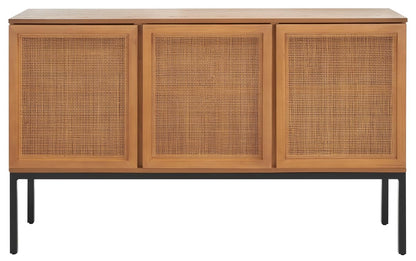 Safavieh Home Collection Zadie Coastal Natural/Black Rattan 3-Door Storage Sideboard