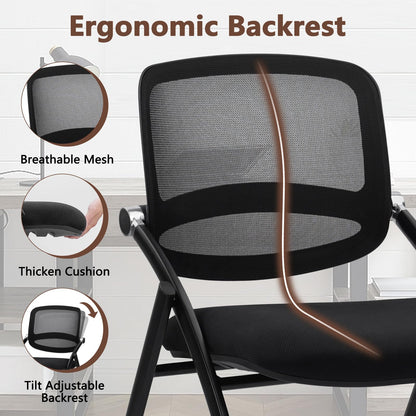 8PACK, Stackable & Foldable Chairs with Wheels, Reception Guest Chairs with Lumbar Support, Ergonomic Curved Mesh Back Folding Chair for Office Schools Conference Waiting Room, Black