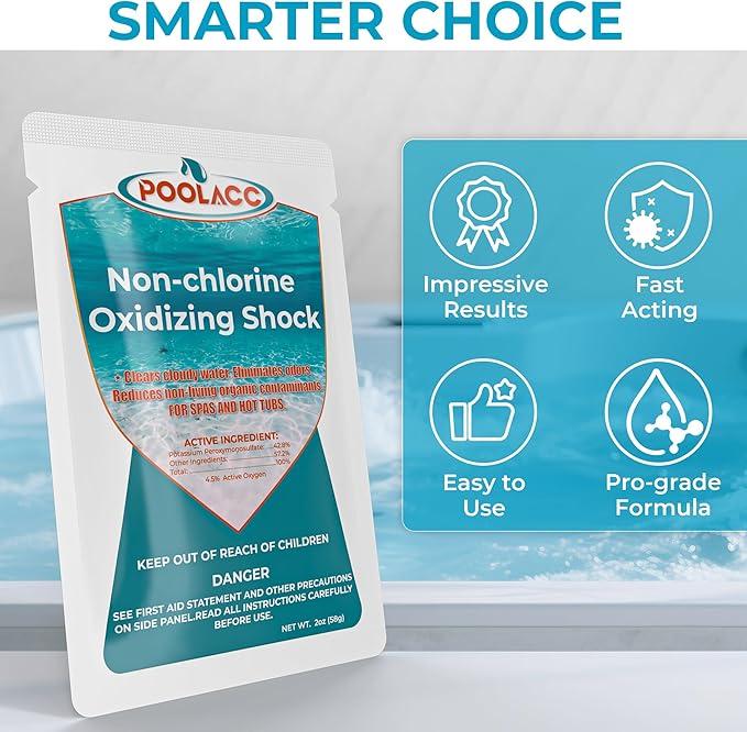 Non-Chlorine Spa Shock Oxidizer for Hot Tub, Chlorine-Free Treatment & Enhanced Oxidizing Shock for Hot Tubs & Spas, Single Dose Packets for Easy Hot Tub Maintenance & Treatment - 6 Packs (0.75lbs)