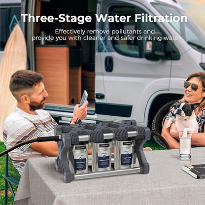 GLACIER FRESH Replacement for Technology RV Water Filtration System, 0.2 Micron Camper Water Filter with Compact 5 Inch Filter, 3-Stage Premium RV Water Filtration System for RVs, Campers and Boats