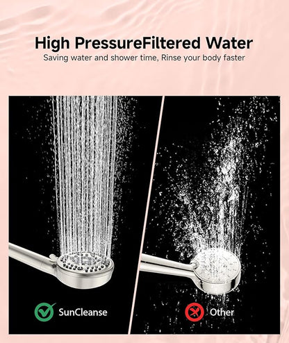 Filtered Shower Head with Handheld, 9-Spray Mode High Pressure Detachable Shower Head with Filters for Hard Water - Remove Chlorine Brushed