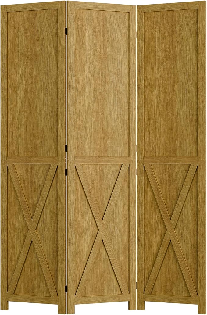 Cozy Castle Wood Room Divider, 3 Panel 66.9 Inch Privacy Screen, Folding Wall Divider, Barnwood Room Separator, Freestanding Partition, Temporary Wall for Decorative, Natural