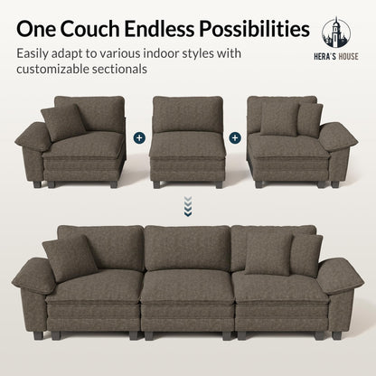 158" Modular Sectional Sofa, Oversized U Shaped Couches for Living Room, Comfy Cloud Couch with Ottoman, 6-Seater Deep Seat Sofa with Throw Pillow, Chenille Ash