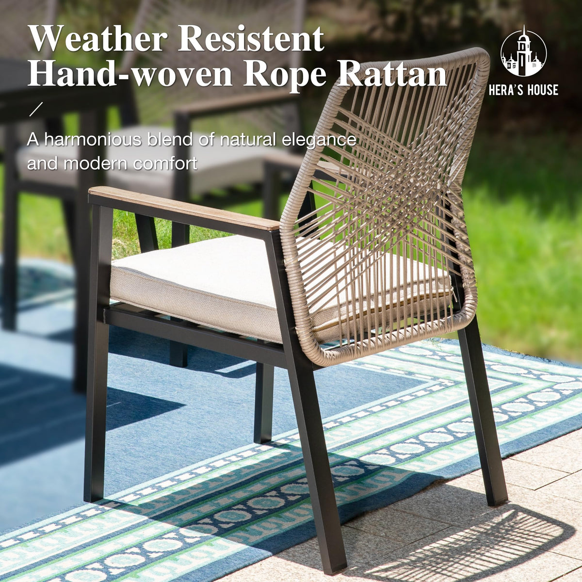 9 Pieces Outdoor Dining Set, Patio Table and Chairs for 8, 8 x Cushioned Rattan Patio Chairs and 1 x 83 Large Rectangle Dining Table, Outdoor Dining Table Set for Lawn Garden