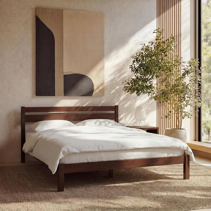 Classic Wood Platform Bed Frame with Headboard, Essential, Noise Free, Under Bed Storage, No Box Spring Needed, Easy Assembly (Walnut, Queen (U.S. Standard))