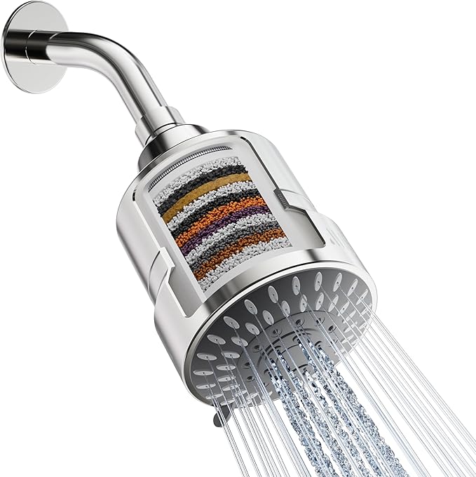 Mist Shower Filter Head for Hard Water Improves Skin, Hair, and Nails - 5 Modes High Output Filtered Shower Head with Filter Softens Water and Removes Chlorine and Heavy Metals, Chrome
