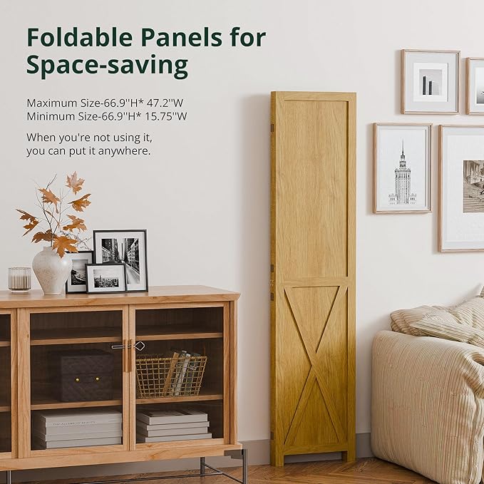 Cozy Castle Wood Room Divider, 3 Panel 66.9 Inch Privacy Screen, Folding Wall Divider, Barnwood Room Separator, Freestanding Partition, Temporary Wall for Decorative, Natural