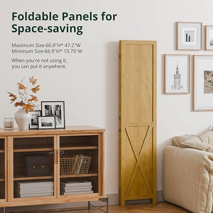 Cozy Castle Wood Room Divider, 3 Panel 66.9 Inch Privacy Screen, Folding Wall Divider, Barnwood Room Separator, Freestanding Partition, Temporary Wall for Decorative, Natural