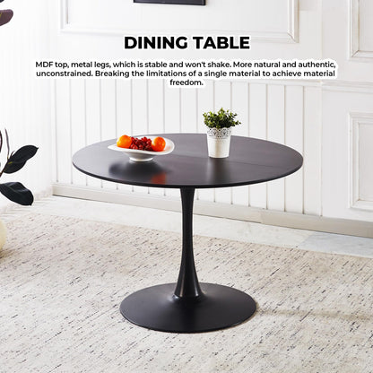 42" Tulip Table for 4-6 Persons Modern Round Dining Room Table, Mid-Century Modern Black Small Kitchen Table with MDF Wooden Top, Leisure Coffee Table for Living Room, Dining Room, Office