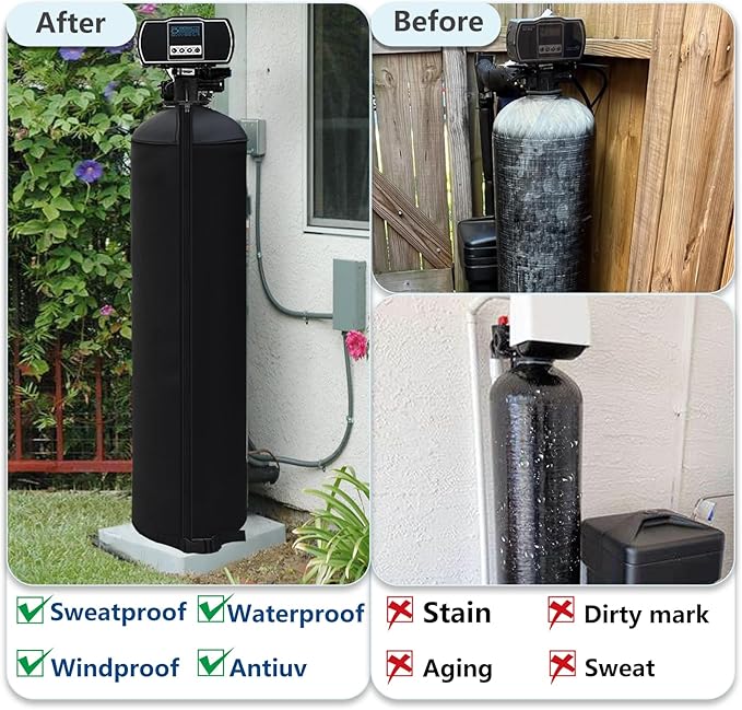 8x44 Inch Water Softener Tank Jacket - Insulated 3.5mm Neoprene Slip Sleeve to Prevent Sweating, Heavy-Duty Outdoor Water Softener Cover,Black