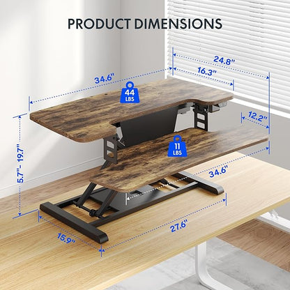 FLEXISPOT 35" Electric Standing Desk Converter, Height Adjustable Motorized Desk Riser for Computer Monitors & Laptop Workstation, Rustic Color