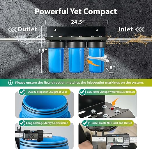 iSpring PFAS & Heavy Metals Removal 3-Stage Whole House Water Filter System, SGS-Tested to Reduce Up to 99% PFOA & PFOS, 10” x 4.5” Filters, 1” Inlet/Outlet, Model: WGB31B-PFKS