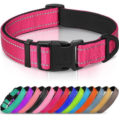 Reflective Dog Collar, Soft Neoprene Padded, Metal D-Ring, Nylon Pet Collar Adjustable for Small Dogs, Hotpink, S