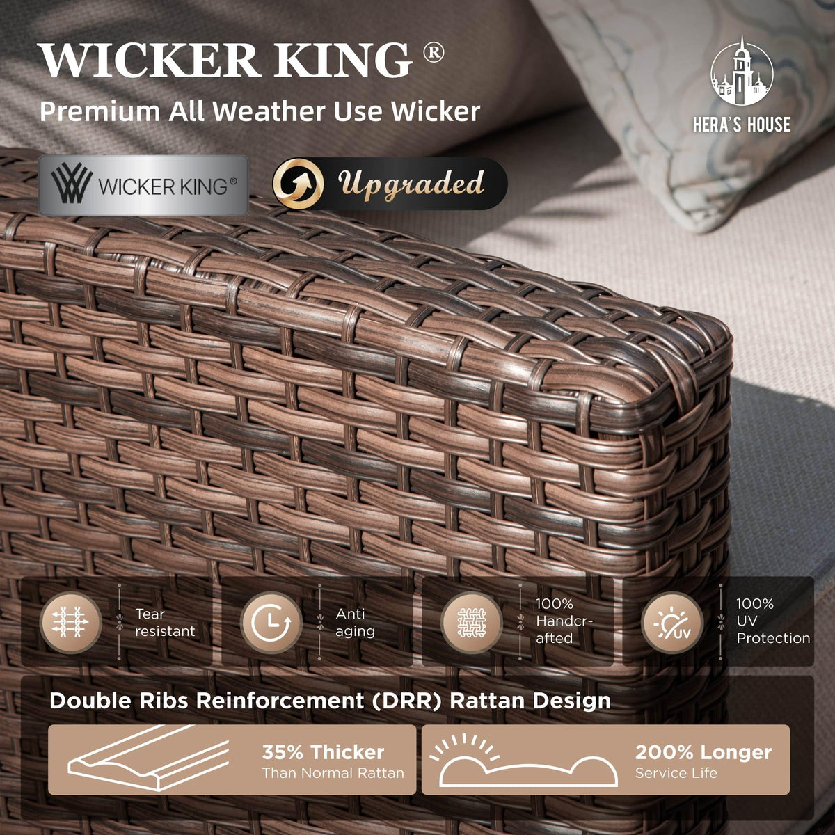 Outdoor Patio Furniture Set with Swivel Glide Chairs, 6 Pieces Wicker Patio Conversation Sofa Sets for Backyard Porch Deck, Beige