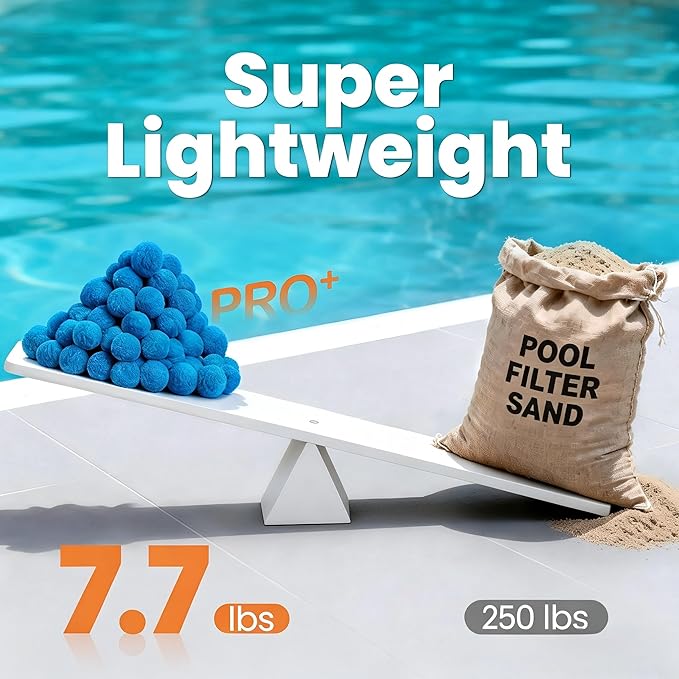 7.7 lbs Pool Filter Balls for Sand Filters, Reusable Blue Filter Media Balls for All Sand Filter Systems, Efficient & Lightweight Pool Sand Filter Balls, Replaces 250 lbs Pool Filter Sand