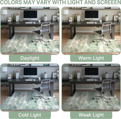 Office Chair Mat for Hardwood Tile Floor, Abstract 48"X 60" Desk Mats for Office Chair on Rolling Chairs Carpet, Desk Anti-Slip 1/5" Thick Rug for Computer Chair, Thin Low-Pile Floor Mat, Green