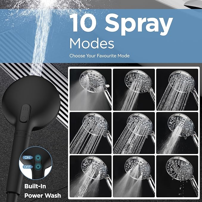 Dual Filtered Shower Heads Combo, High Pressure Rain Shower Head with Handheld Spray Built-in Power Wash, Dual Handheld Shower Head for Hard Water, Remove Chlorine for Healthier Skin-Black