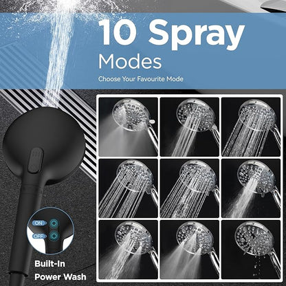 Dual Filtered Shower Heads Combo, High Pressure Rain Shower Head with Handheld Spray Built-in Power Wash, Dual Handheld Shower Head for Hard Water, Remove Chlorine for Healthier Skin-Black