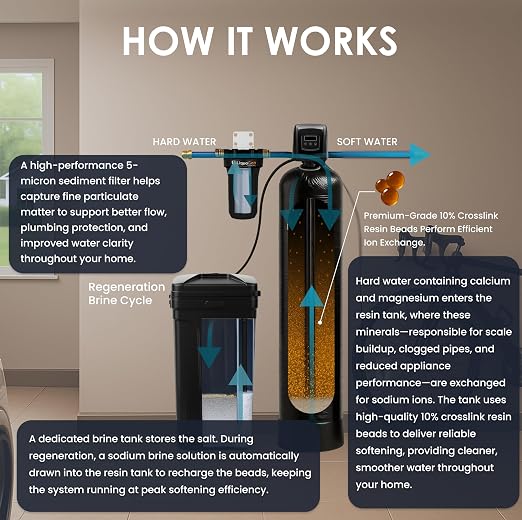 LiquaGen Whole House Salt-Based Water Softener System – Smart Digital Metered Valve with Pre-Loaded 10% Resin, Gravel Bed, Metal Bypass Valve + Sediment Pre-Filter (1-3 Bathrooms)