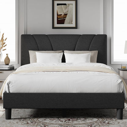 Queen Bed Frame with Headboard, Bed Frame Queen Size with Wood Slats Support,Linen Upholstered Adjustable Headboard, No Box Spring Needed, Heavy Duty Feet, Easy Assembly, Dark Grey