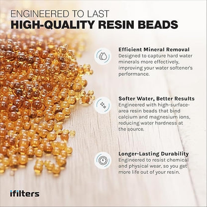 iFilters Water Softener Resin Media Replacement - 1/2 Cubic Foot (CuFt) | 100% Ion Exchange High Quality Premium Cation | 16,000 Grain Capacity | NSF Certified (MED-CAT-025/2)