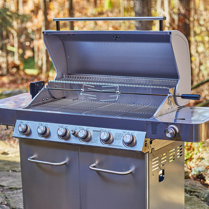 6+1 Burner Stainless Steel Cabinet Style Propane Gas Grill with Knob Controls, Side Burner, Built-In Thermometer, and Rotisserie Kit