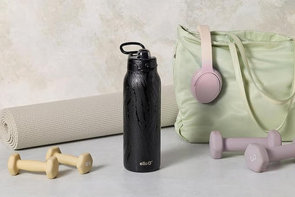 Ello Pop & Fill 32oz Stainless Steel Water Bottle with QuickFill Technology, Double Walled and Vacuum Insulated Metal, Leak Proof Locking Lid, Straw and Chug, Reusable, BPA Free, Black Zebra