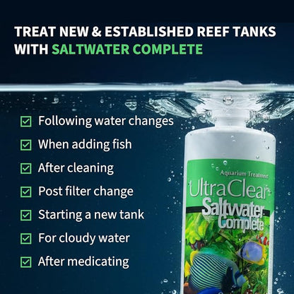 Saltwater Complete – Live Nitrifying Bacteria Blend for Saltwater & Reef Aquariums - Instant Cycle Marine Tank Starter - Removes Ammonia Nitrite - Clarifier - Safe for Fish Coral Invertebrates - 1Gal