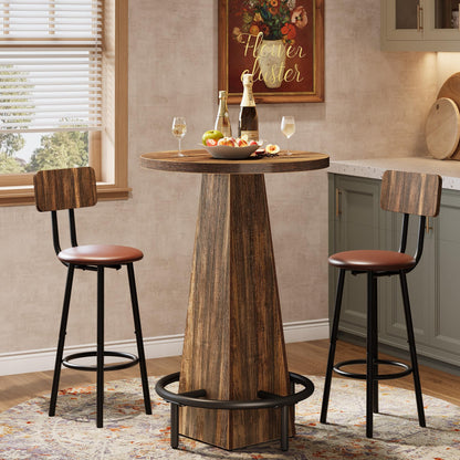 Bar Table Set of 2, 37.4" High Round Pub Table for Small Bars, Dining Room, Kitchen, Rustic Brown (Only Table)