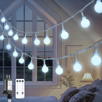 100ft Globe String Lights Indoor Outdoor Waterproof, 200 LED White Christmas Fairy Lights Plug in with Remote, Connectable Hanging Lights for Bedroom Patio Holiday Tree Party Christmas Decor