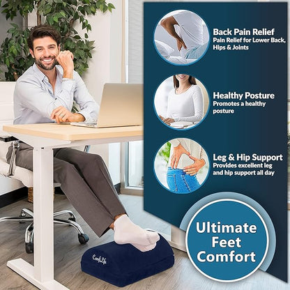 ComfiLife Foot Rest for Under Desk at Work – Adjustable Height Memory Foam Foot Stool for Under Desk, Office Chair & Gaming Chair – Ergonomic Footrest for Back & Hip Pain Relief (Navy)