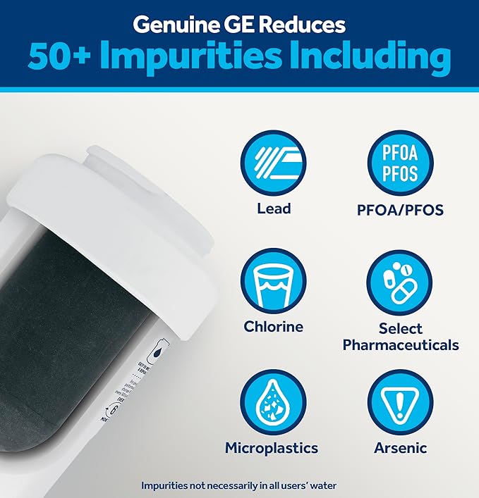 GE MWF Refrigerator Water Filter, Genuine Replacement Filter, Certified to Reduce Lead, Sulfur, and 50+ Other Impurities, Replace Every 6 Months for Best Results, Pack of 1