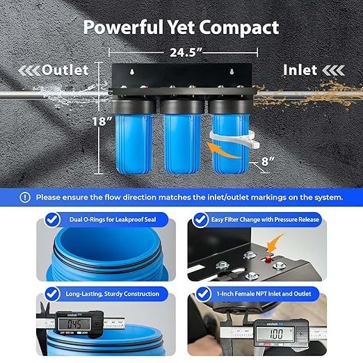 iSpring WGB31B-PF Whole House Water Filter System, SGS-Tested to Remove up to 99% PFAS, 3-Stage Filtration Reduces Sediment, Chlorine, Taste & Odor, 10-Inch Filters, 1" Inlet/Outlet