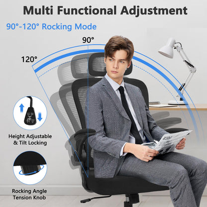 Home Office Desk Chair with Flip Up Armrests, Mesh Back Chair with Adjustable Height Lumbar Support and Headrest, Ergonomic Computer Task Chair for School, Conference, Black(2PK)