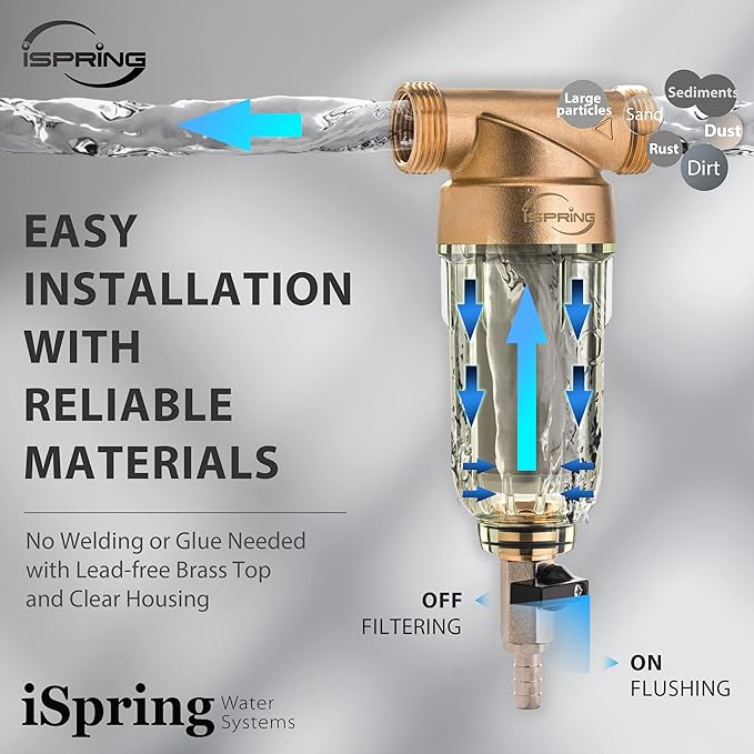 iSpring WGB21B 2-Stage Whole House Water Filtration System & WSP-100 Reusable Whole House Spin Down Sediment Water Filter, 100 Micron Flushable Prefilter Filtration