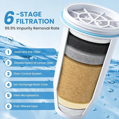 0 TDS Water Filter Replacement for Zero Pitcher & Dispenser | Upgraded 6-Stage Filtration | Removes 99.9% of Lead, Chromium, PFOA/PFOS | Compatible with ZR-001, ZR-004, ZR-017 | 1-Pack