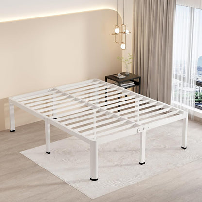 18 Inch Queen Bed Frames White with Round Corner Legs Mattress Stopper