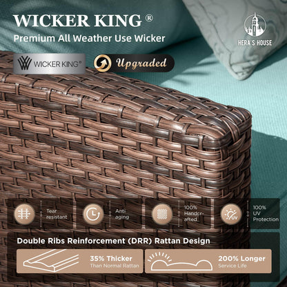 Patio Wicker Chairs Outdoor Swivel Rocker Chairs Set with Ottomans, 4 Piece Patio Seating Furniture Conversation Sets for Lawn Deck Porch Pool, Brown/Blue