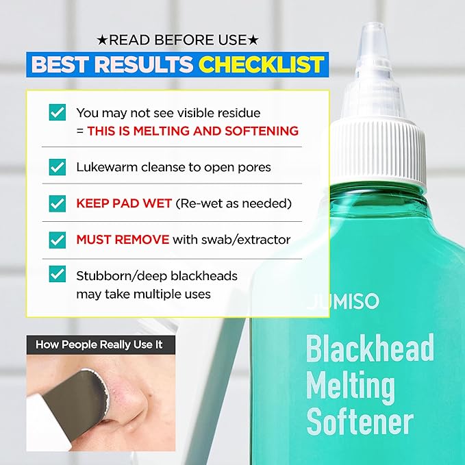JUMISO Blackhead Melting Softener Kit (150ml/5.07 fl oz + 40 Pads + 10 Swabs) – Succinic Acid + PHA Pore Solution, Gently Dissolves Sebaceous Filaments & Strawberry Nose (No Pulling Strips)