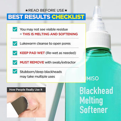 JUMISO Blackhead Melting Softener Kit (150ml/5.07 fl oz + 40 Pads + 10 Swabs) – Succinic Acid + PHA Pore Solution, Gently Dissolves Sebaceous Filaments & Strawberry Nose (No Pulling Strips)