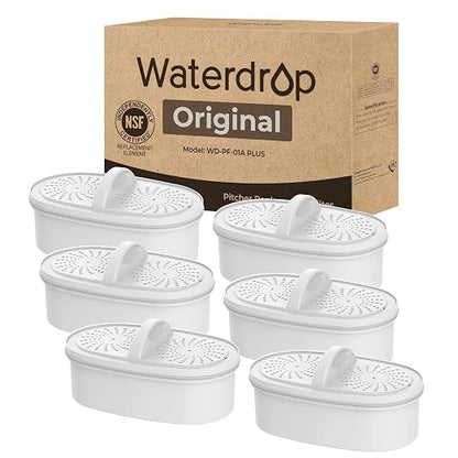 [Original] Waterdrop PF-01A Water Filter for Waterdrop Pitcher & Dispenser | NSF Certified, Reduces Lead, PFAS, PFOA/PFOS, Chlorine, Each Filter Lasts Up to 3 Months or 200 Gallons, 6 Pack