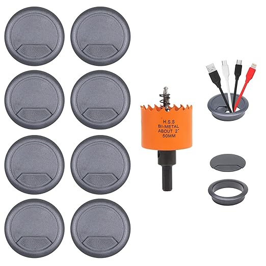 VIKITON Desk Grommet 2 inch with Hole Saw, Desk Cord Hole Cover Grommet for Cables, 8 PCS, Black