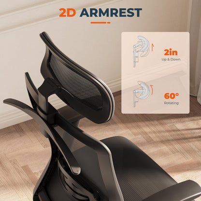 Ergonomic Office Chair Swivel Computer Chair Home Office Desk Chairs with Lumbar Support/2D Headrest/300lbs Heavy Duty/Lockable Back,Mesh Seat Cushion,ErgoChair Pro, Black